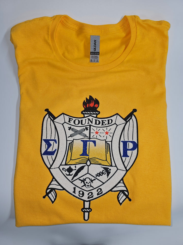 Gold Sigma Gamma Rho Shield Glitter